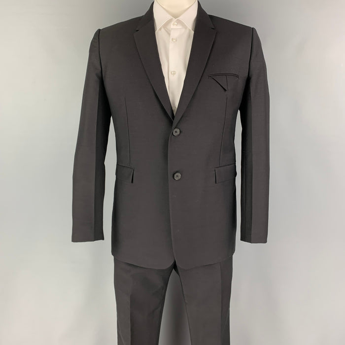 BOTTEGA VENETA Pre-Fall 2019 Size 42 Black Mohair Wool Notch Lapel Suit