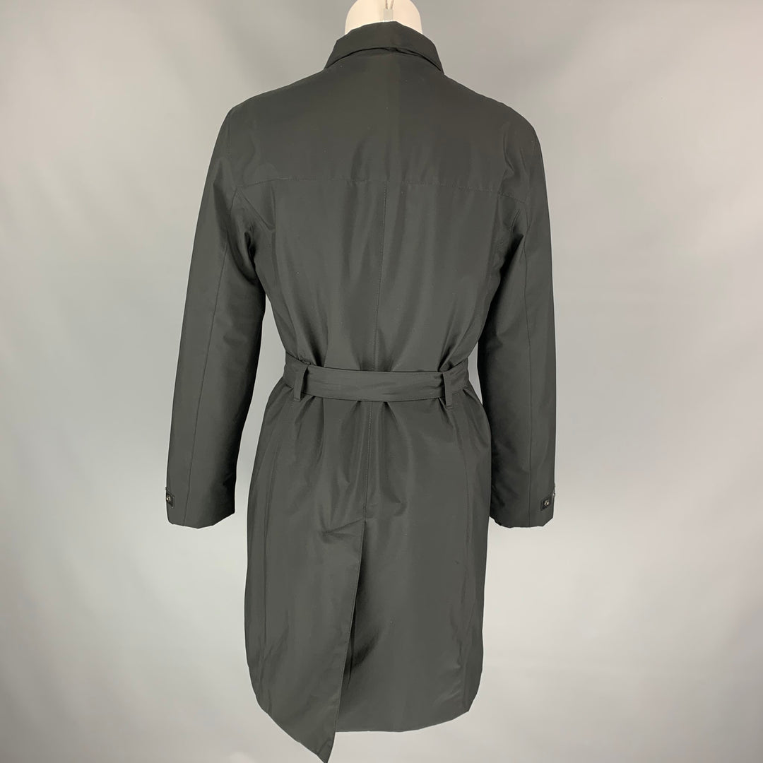 PRADA Size 4 Black Polyester Belted Coat