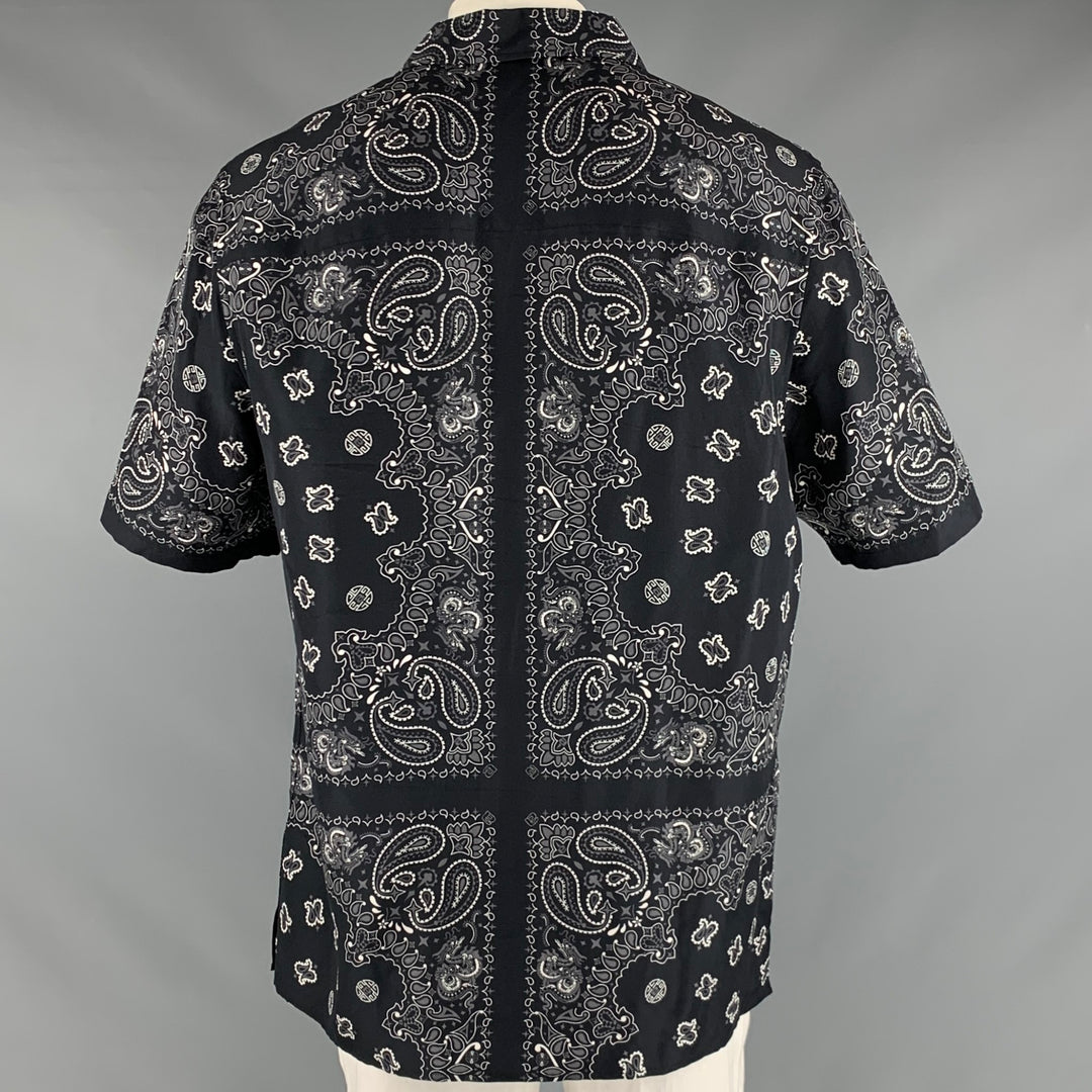 ALEXANDER WANG Size XL Black Bandana Silk Camp Short Sleeve Shirt