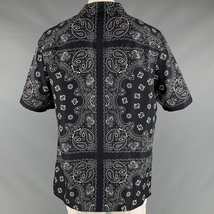 ALEXANDER WANG Size XL Black Bandana Silk Camp Short Sleeve Shirt