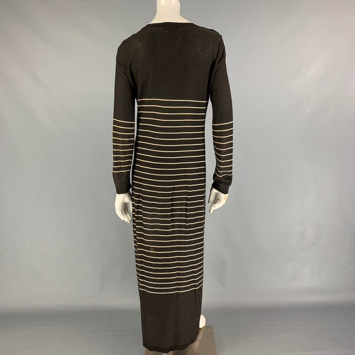 SONIA RYKIEL Size 6 Black Cream Cotton Stripe Long Sleeve Long Dress