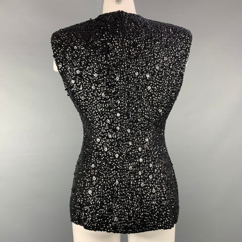 DRIES VAN NOTEN Taille 6 Haut habillé en viscose texturé à paillettes noires