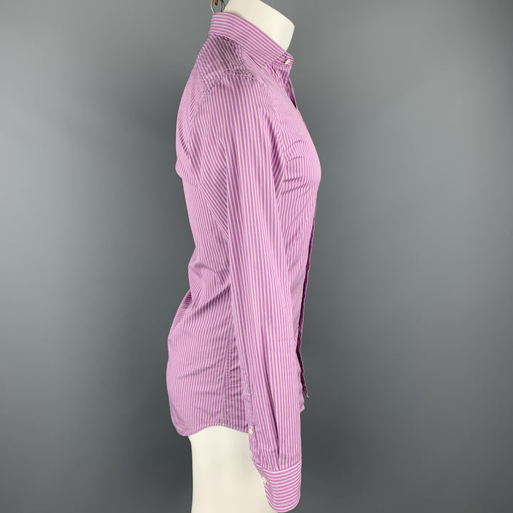 RALPH LAUREN Black Label Taille XS Chemise à manches longues boutonnée en coton à rayures violettes