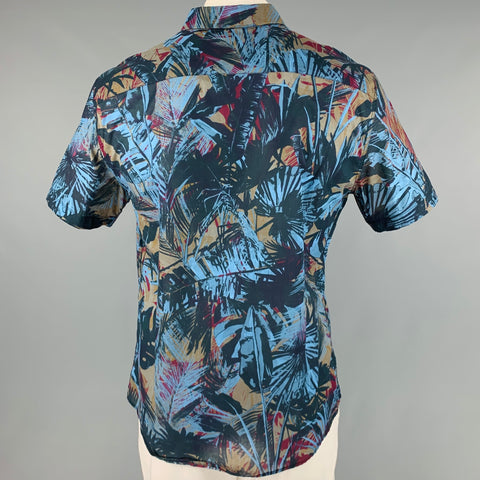 PS by PAUL SMITH Size XL Blue Multi-Color Print Cotton Short Sleeve Shirt