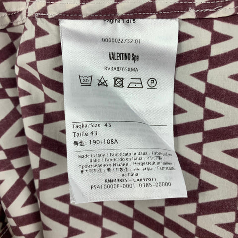 VALENTINO Size XL Burgundy White Cotton Crew-Neck Long Sleeve Shirt