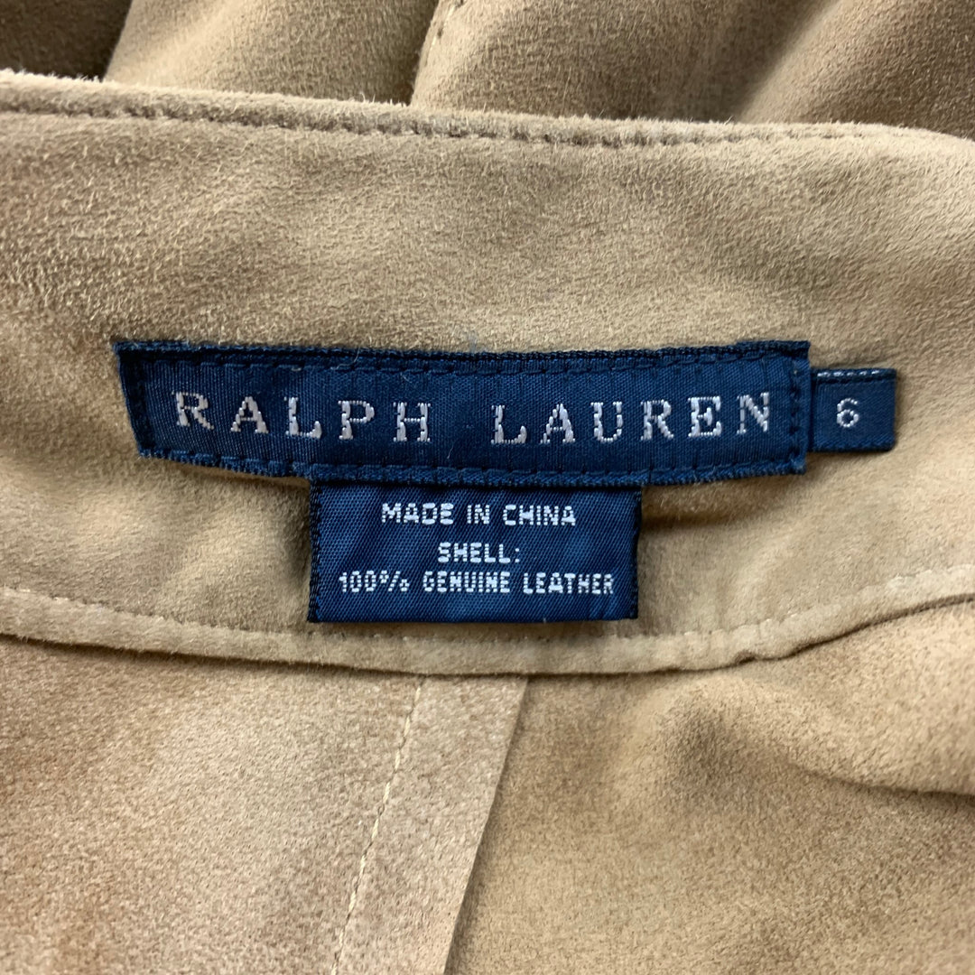 RALPH LAUREN Blue Label Talla 6 Falda larga de ante color canela