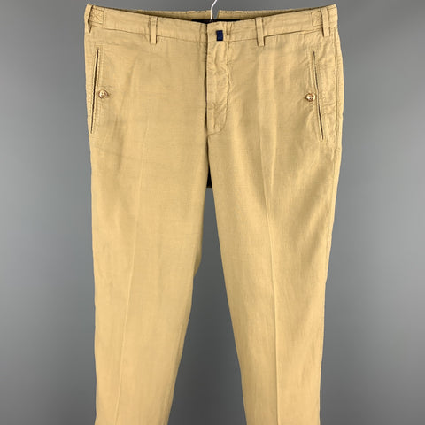 INCOTEX Size 34 Tan Solid Cotton / Linen Zip Fly Casual Pants
