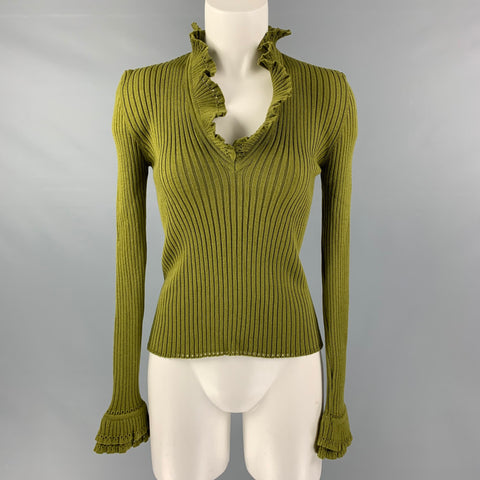 GUY LAROCHE Size M Green Wool Ribbed Long Sleeve Pullover