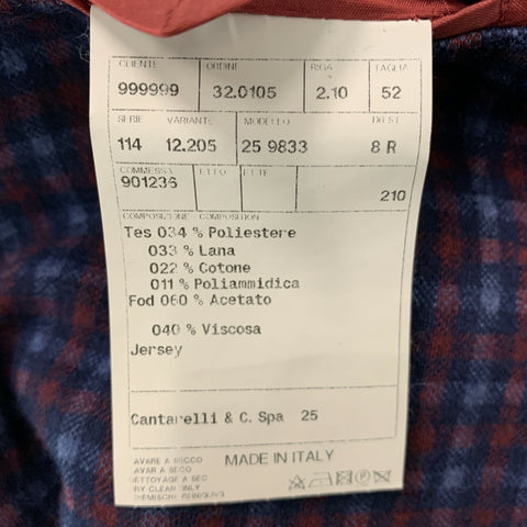 ALESSANDRO CANTARELLI Size 42 Blue Red Checkered Sport Coat