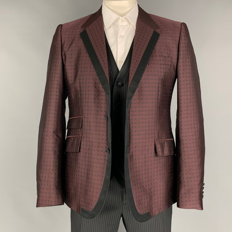 DOLCE & GABBANA Size 42 Black Burgundy Wool Blend 3 Piece Suit