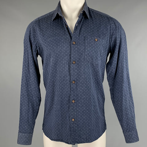 TED BAKER Taille M Chemise à manches longues en coton à pois blancs marine