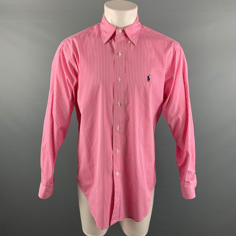 RALPH LAUREN Size M Pink White Stripe Cotton Long Sleeve Shirt