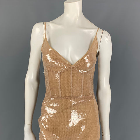 DAVID KOMA Size 4 Beige Sequined Silk Midi Cocktail Dress – Sui Generis Designer Consignment