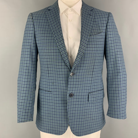ERMENEGILDO ZEGNA Size 40 Regular Blue Green Checkered Wool Sport Coat