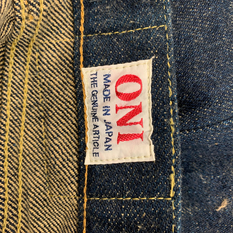 ONI DENIM Size 38 Indigo Contrast Stitch Selvedge Denim Button Fly Jeans