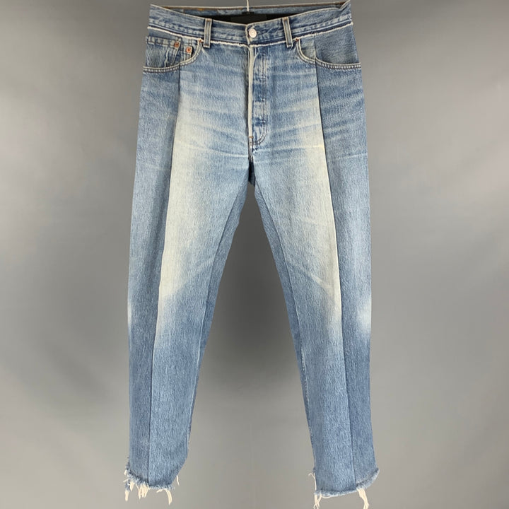 VETEMENTS Size 30 Blue Distressed Cotton Button Fly Jeans