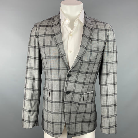 PAUL SMITH Kensington Fit Size 38 Regular Grey & Black Plaid Wool Notch Lapel Sport Coat