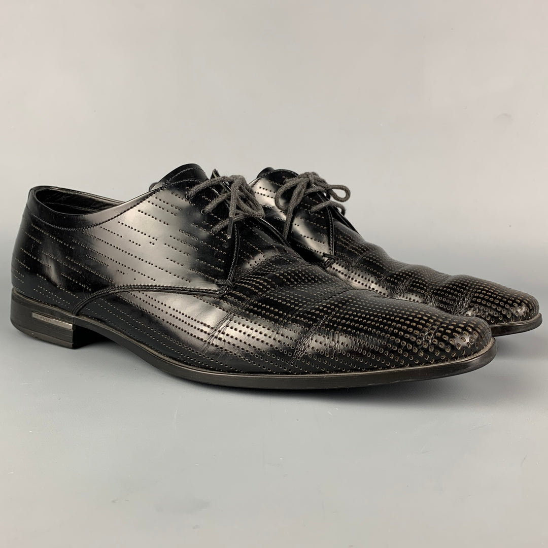 PRADA Size 9 Black Perforated Leather Lace Up Shoes