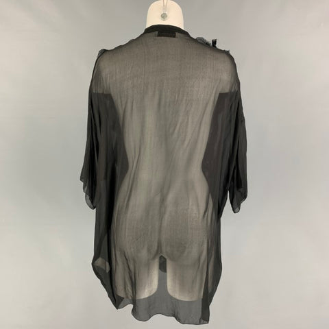 FAITH CONNEXION Size S Black Silk Ruffled Short Sleeve Blouse