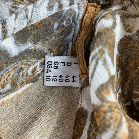Vintage JEAN PAUL GAULTIER FEMME Size M Tan & Beige Print Silk Pleated Shirt