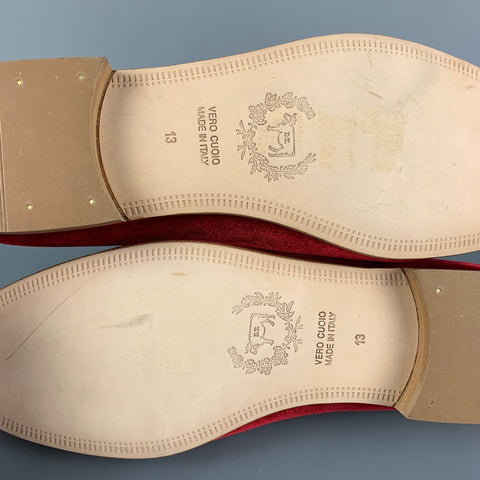 DEL TORO Size 13 Red Embroidery Velvet Slippers Loafers