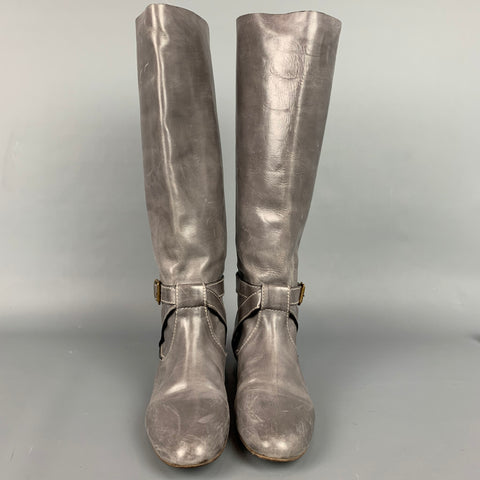 CHLOE Size 8.5 Grey Leather Distressed Ankle Strap Julie Boots
