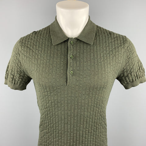 MR. TURK Size XS Olive Textured Cotton Buttoned Polo