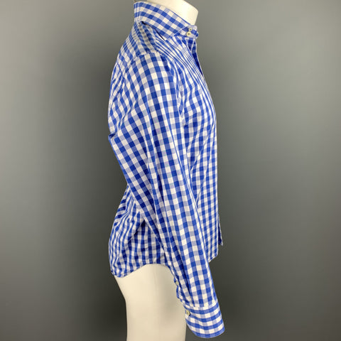 EREDI PISANO Size S Blue & White Checkered Cotton Button Up Long Sleeve Shirt