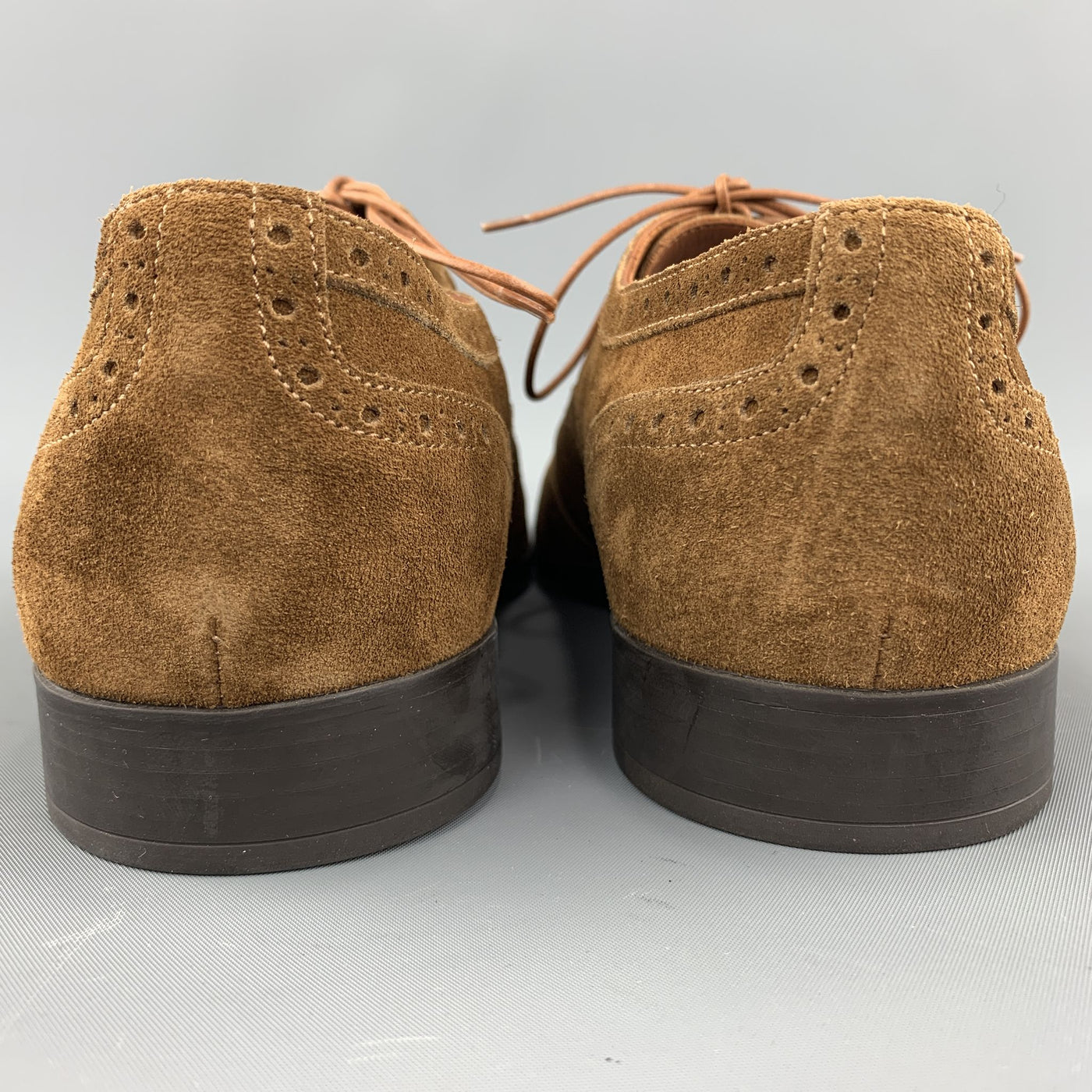RALPH LAUREN Size 8 Brown Perforated Suede Wingtip Lace Up Shoes