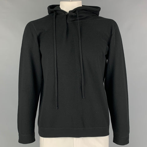 GIORGIO ARMANI Size XXL Black Knitted Cashmere Hooded Pullover