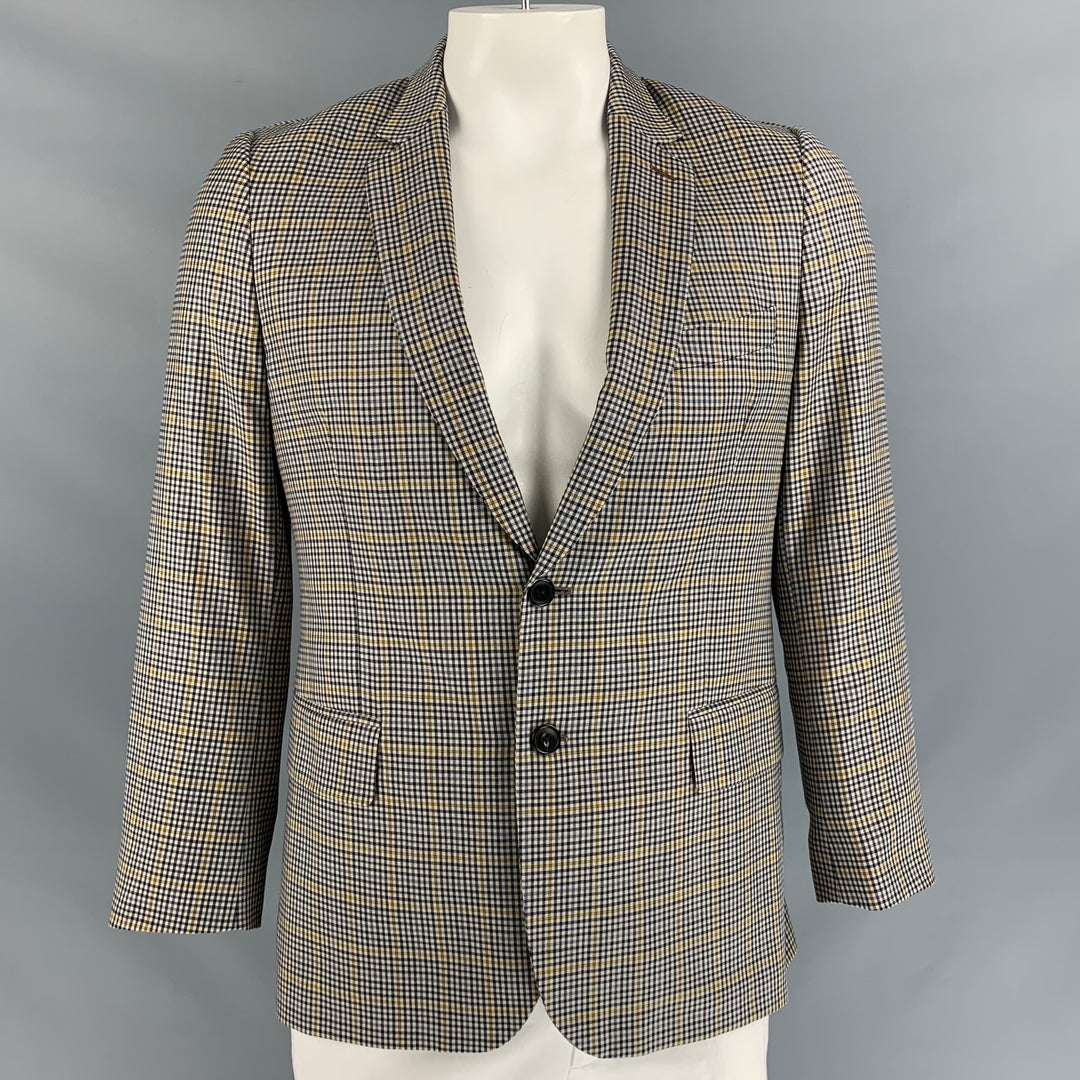 PAUL SMITH Khaki &  Navy Size 40 Plaid Wool Blend Notch Lapel Sport Coat