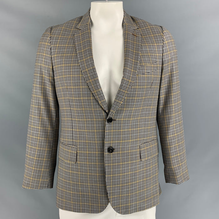 PAUL SMITH Abrigo deportivo con solapa de muesca en mezcla de lana a cuadros talla 40 color caqui y azul marino