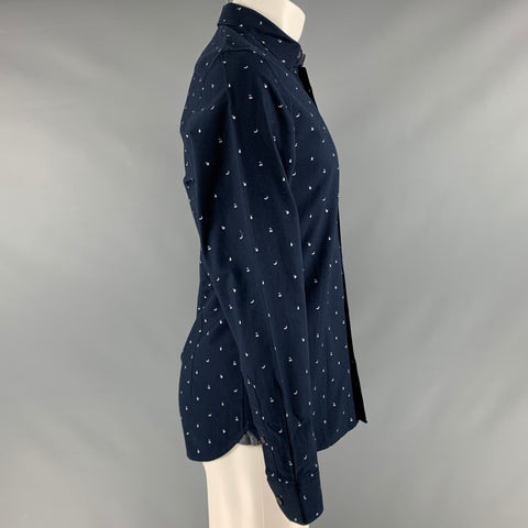 TED BAKER Size S Navy White Fruits Long Sleeve Shirt