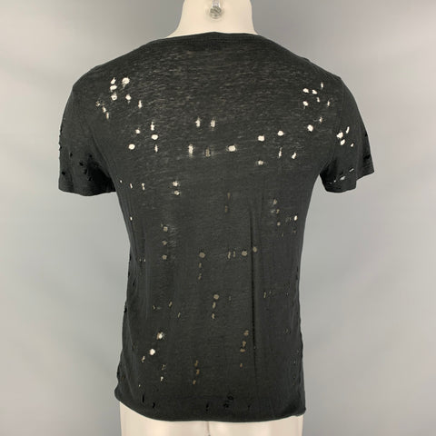 IRO CLAY Taille XS T-shirt à col rond en lin noir vieilli