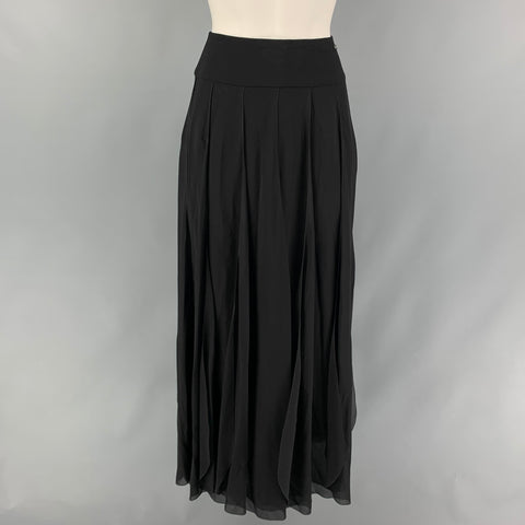 CHANEL Talla 6 Falda ancha plisada de seda negra