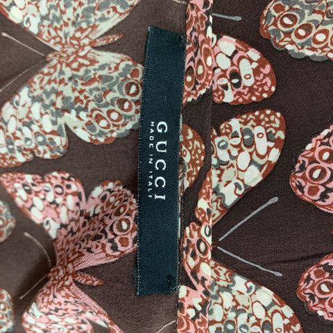 GUCCI Size L Brown Beige Butterfly Silk Dolman Sleeve Long Sleeve Shirt