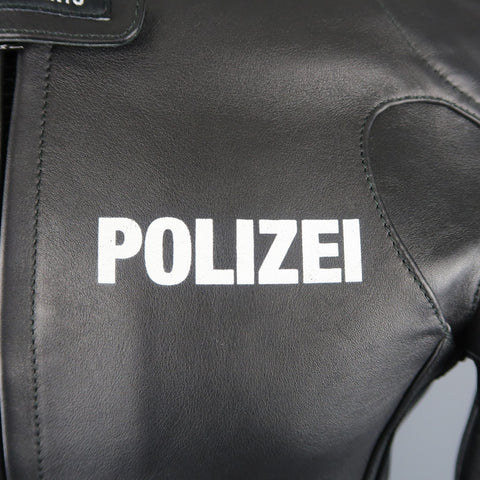 VETEMENTS XS Black Leather POLIZEI Cropped Moto Jacket