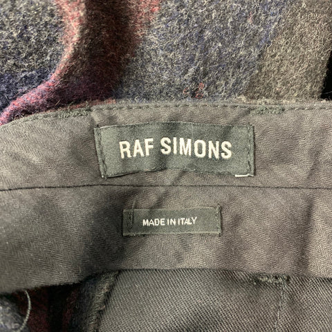 RAF SIMONS Size 32 Charcoal & Navy Plaid Wool Zip Fly Dress Pants