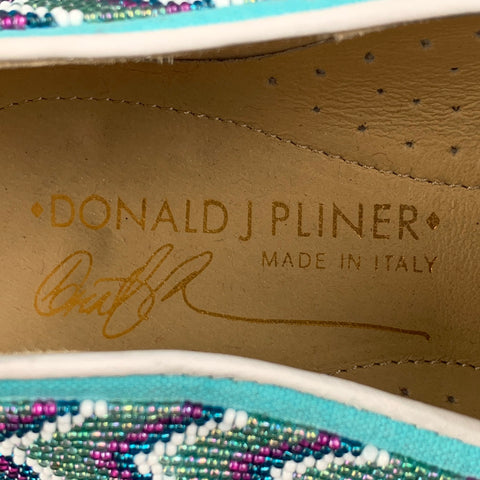 DONALD J PLINER Size 9 Turquoise Purple Beaded Leather Slip On Loafers