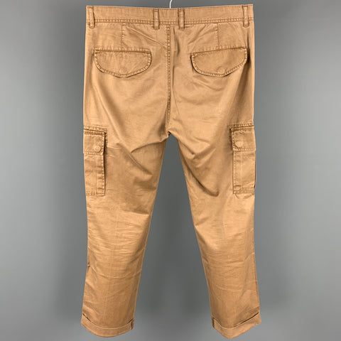 MIANI Size 30 Khaki Cotton Cargo Pockets Casual Pants
