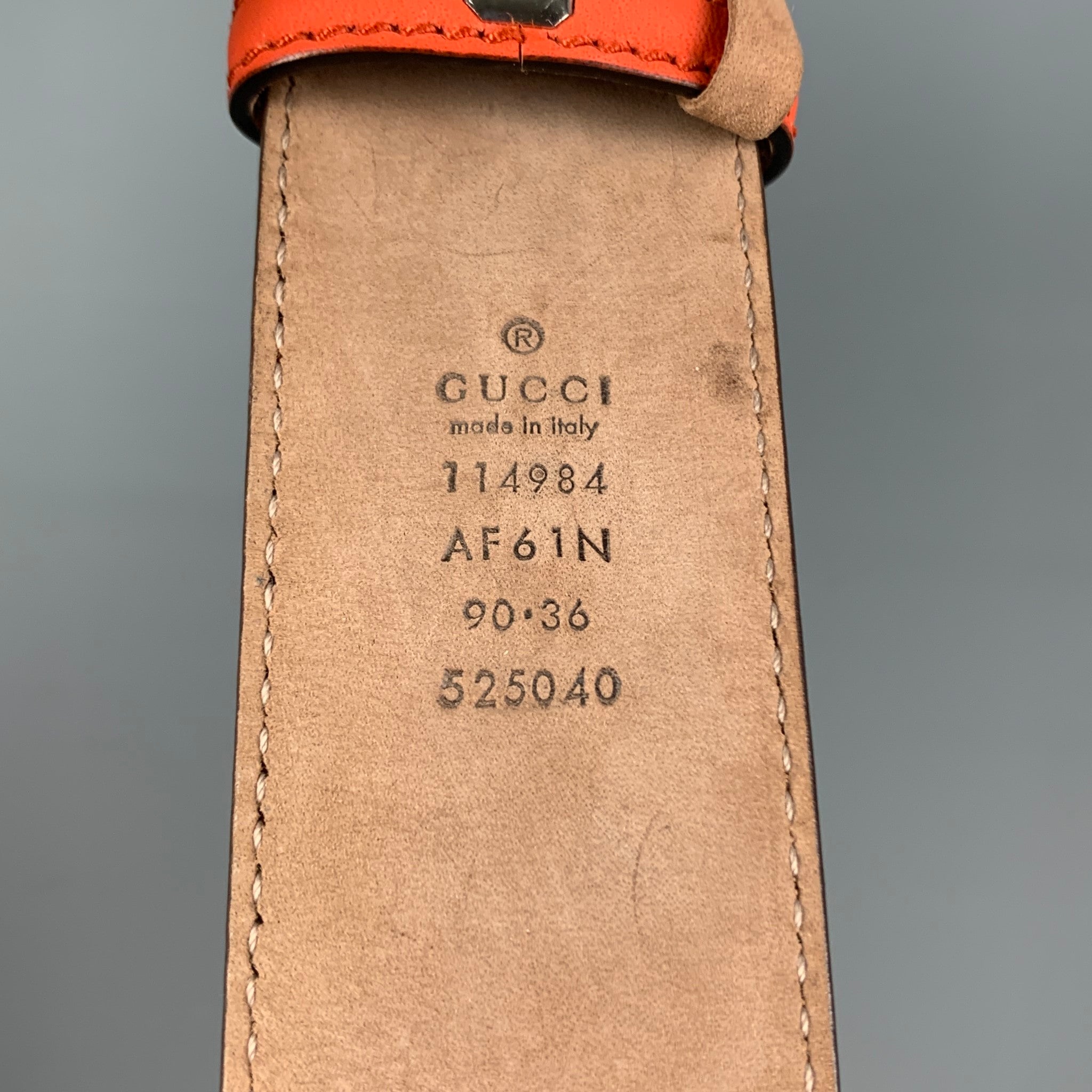 GUCCI Size 40 Orange Guccisima Embossed Leather GG Belt Sui Generis Designer Consignment