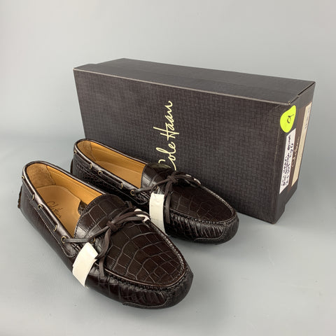 COLE HAAN Gunnison Size 9 Brown Embossed Leather Drivers Loafers