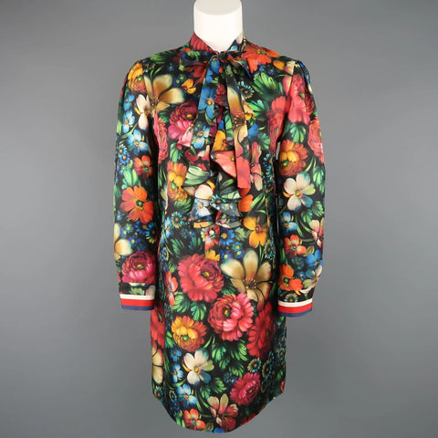 GUCCI by Alessandro Michele Size 6 / IT 42 Floral Silk Ruffled Bow Collar Dress GUCCI