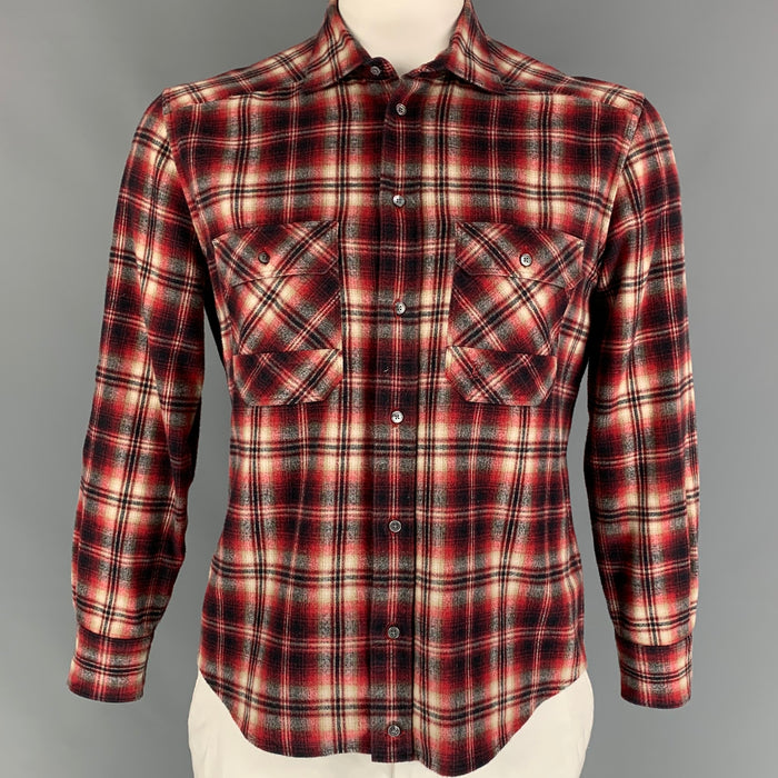 LOUIS VUITTON Size XL Red Black Plaid Cotton Button Up Long Sleeve Shirt