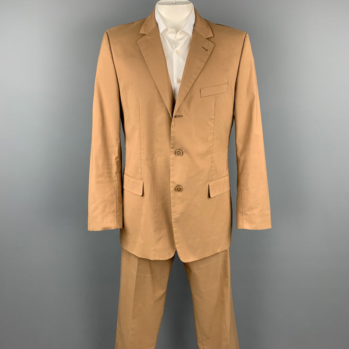 HUGO BOSS Size 44 Regular Tan Cotton Notch Lapel Suit