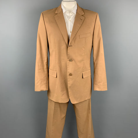 HUGO BOSS Size 44 Regular Tan Cotton Notch Lapel Suit