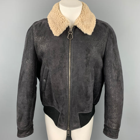 NEIL BARRETT Size L Black Textured Lambskin Zip Up Jacket