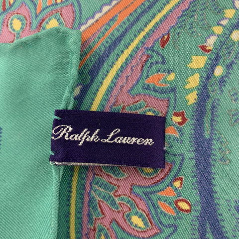 RALPH LAUREN Pochette de costume en soie multicolore Paisley turquoise