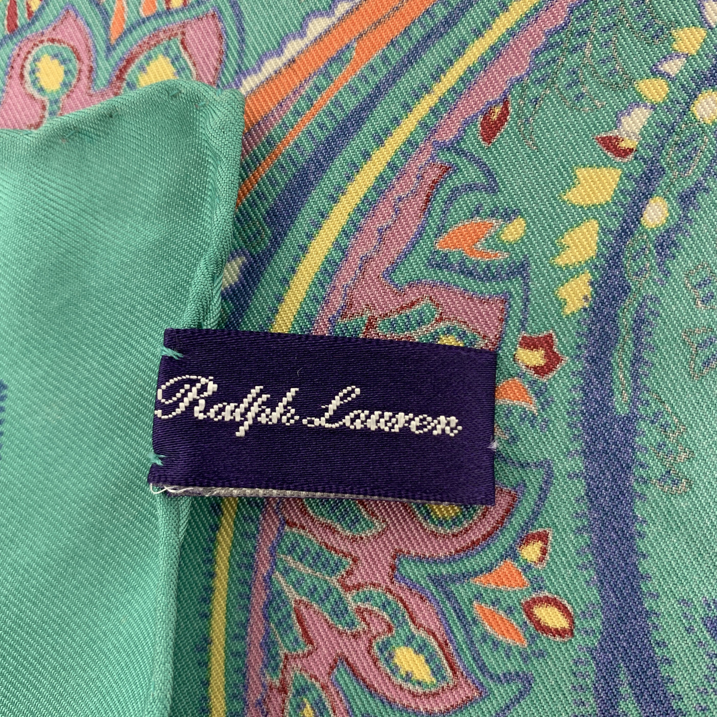 RALPH LAUREN Multi Color Paisley Turquoise Silk Pocket Square