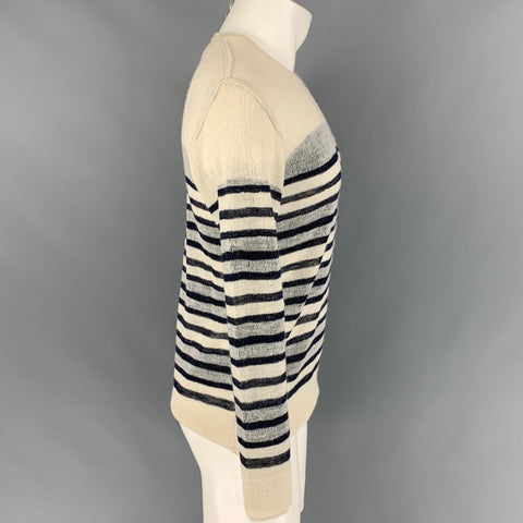 BURBERRY PRORSUM Talla M Jersey con cuello redondo de seda y alpaca a rayas color crema y azul marino